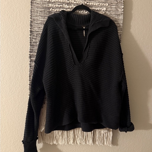 Free People Black V-Neck Ribbed Sweater - Picture 2 of 4